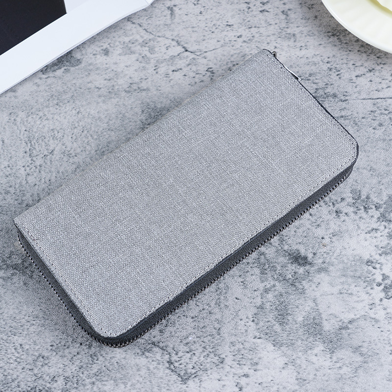 New men's long zipper wallet with large capacity and multiple compartments, a business canvas hand-held wallet Specification drawing