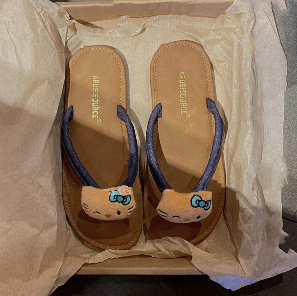 Retro denim cat flip-flops on Instagram, with a high level of appearance, stylish and durable toe slippers, a perfect match for both home and outdoor wear full figure