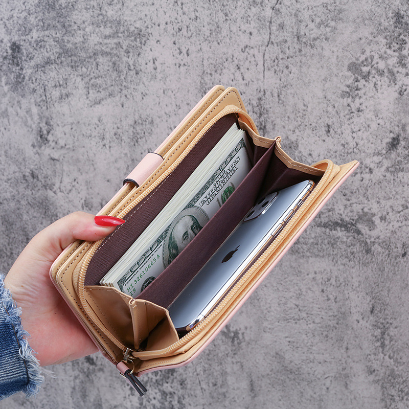 2021 New Korean-style women's wallet, long and fashionable clutch bag, hollowed-out leaf zipper buckle women's bag storage Specification drawing