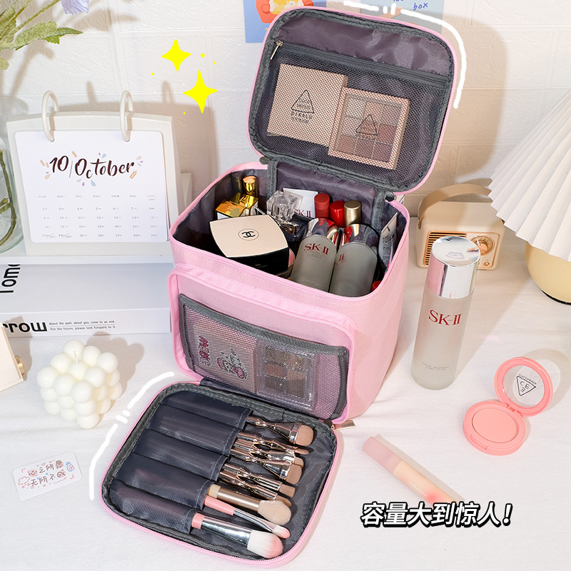 Bucket makeup bag for women, large capacity, portable, ins, high-end look, high appearance level, travel cosmetics, toiletries and storage bag Specification drawing