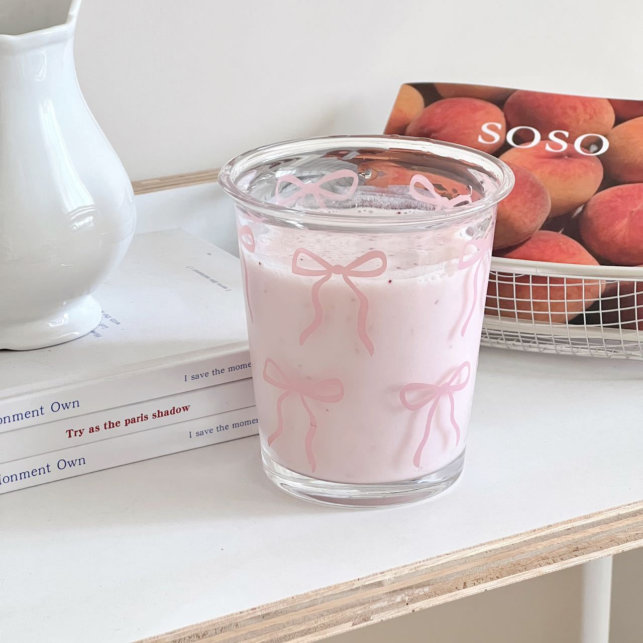 Summer bestsellers: bow-shaped transparent glass water cup, girlish cold drink cup, breakfast coffee cup, juice cup Specification drawing