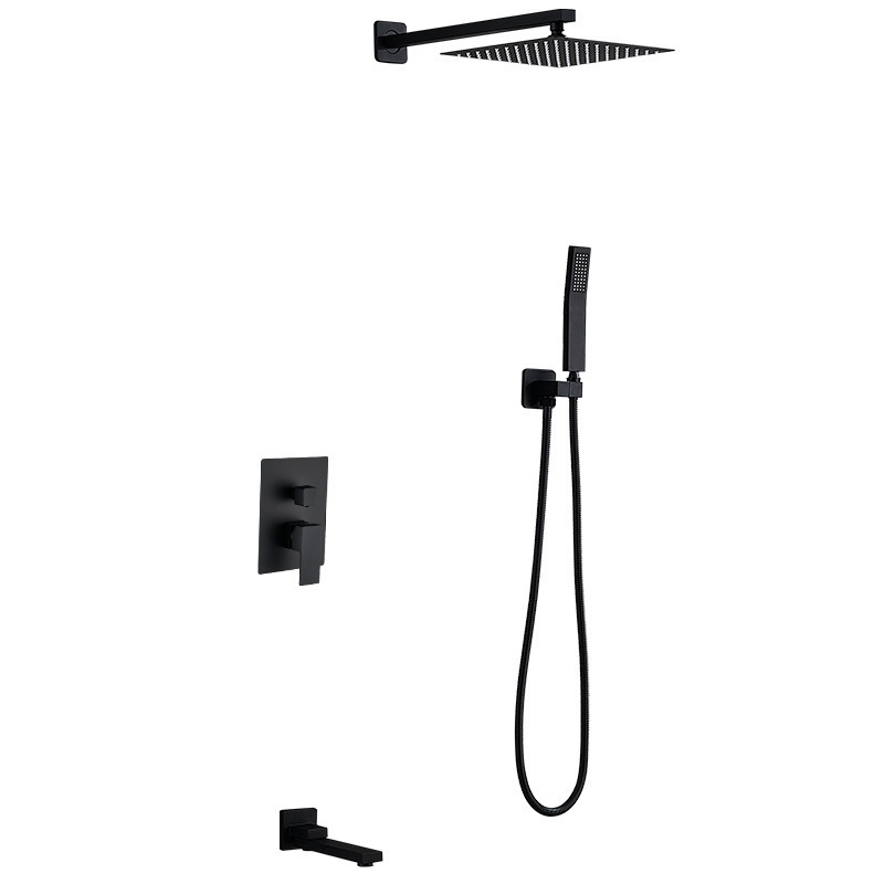 Cross-border black all-copper concealed shower head set, embedded hotel project, pre-embedded wall-mounted shower head Item Picture