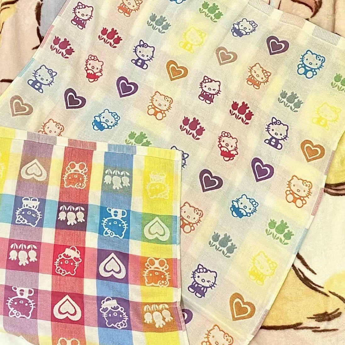 Cartoon cat all-cotton bath towel gauze ~ Newborn baby bath towel, large towel, children's baby wrap towel, bath absorbent Item Picture