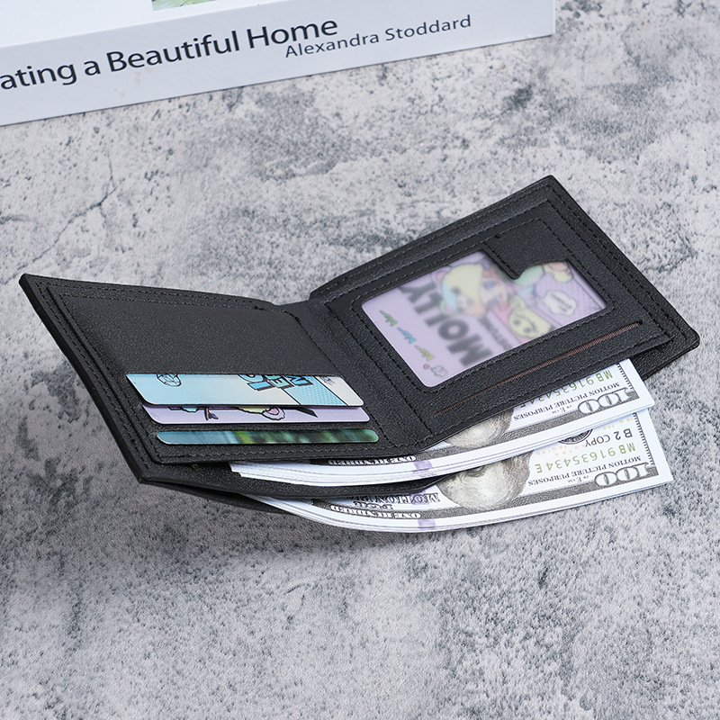 New men's wallet, short men's wallet, youth fashion checkered horizontal soft wallet, large capacity multi-slot wallet details Picture