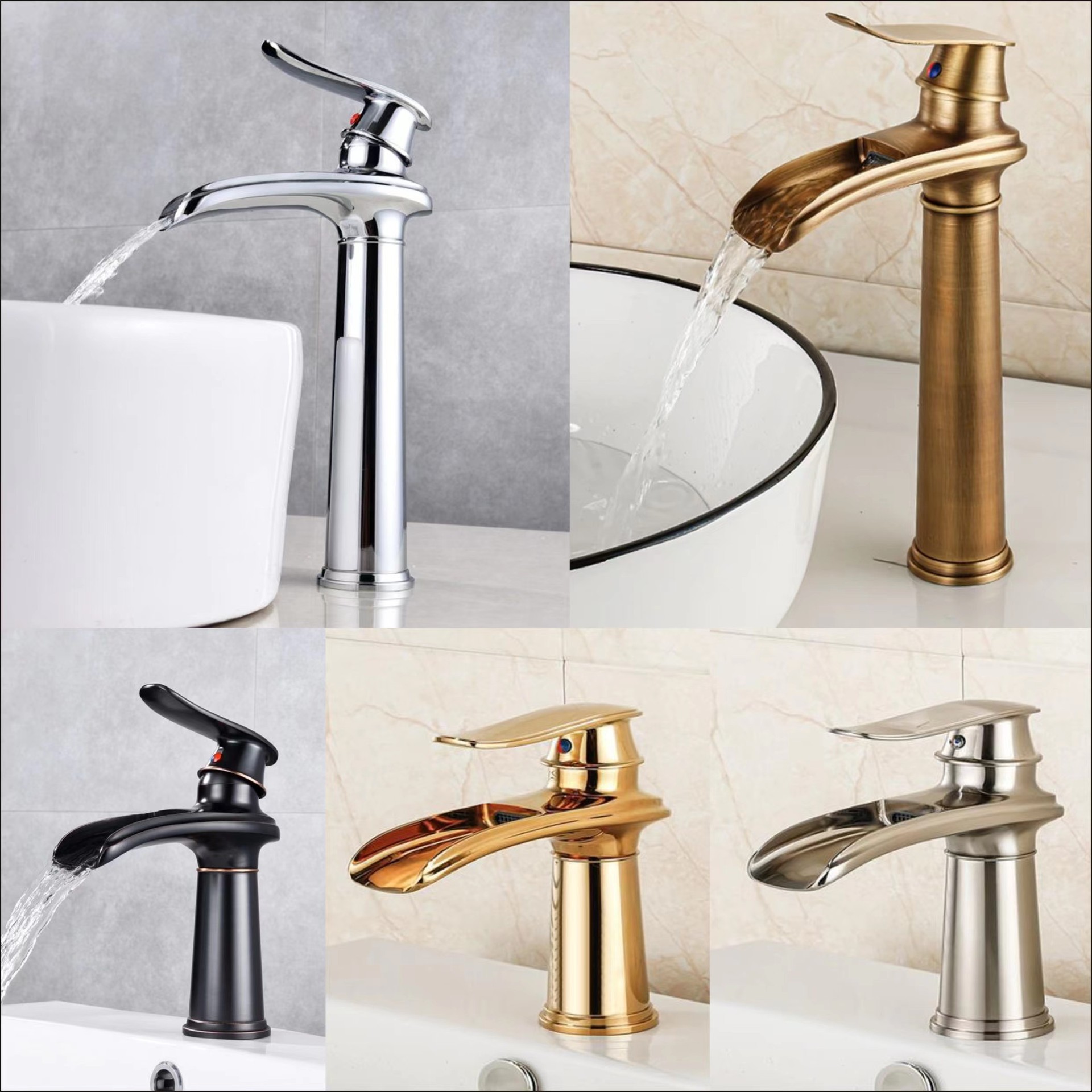 All-copper black antique countertop basin faucet, European-style washbasin, washbasin, washbasin faucet, waterfall faucet full figure