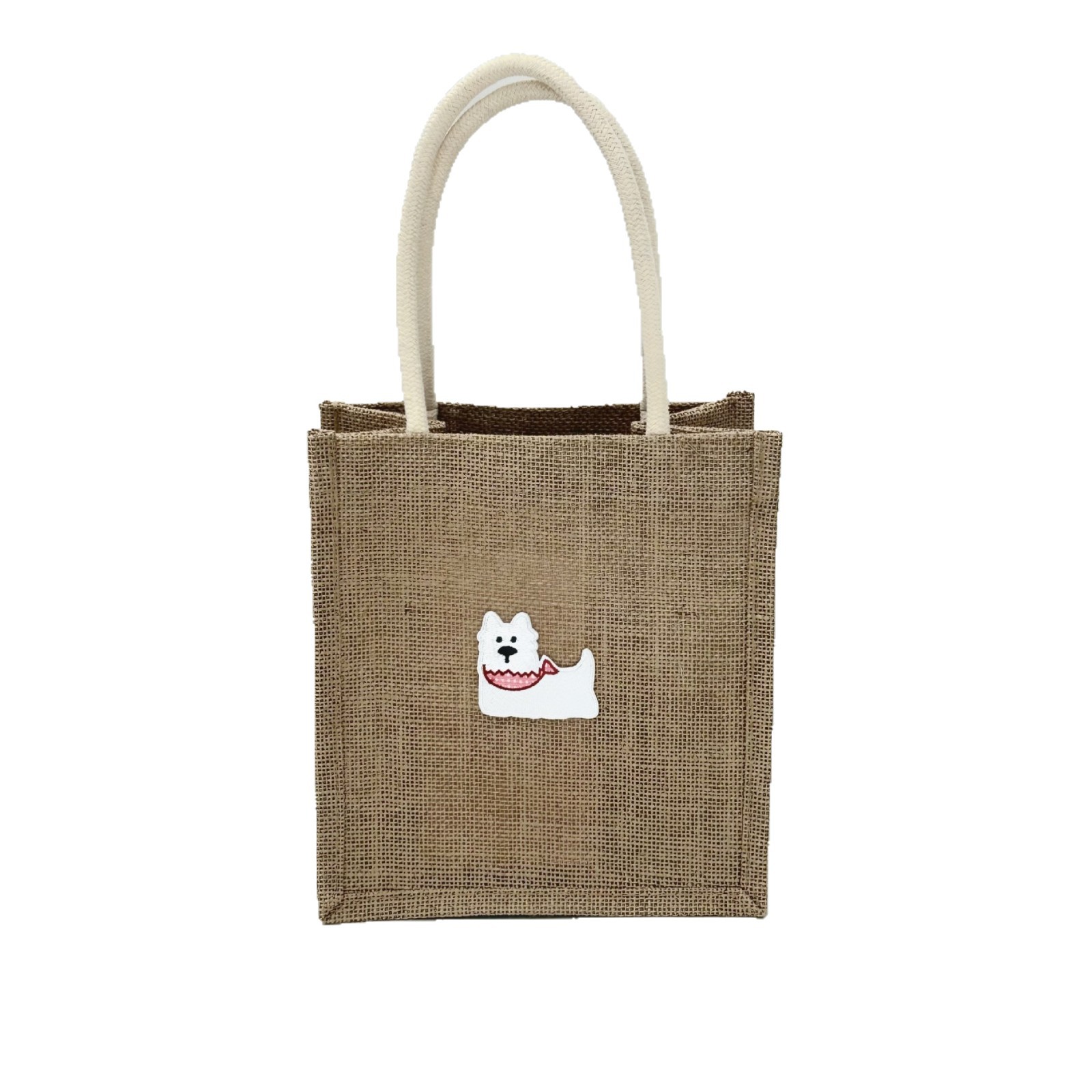 Bib bag, dog, jute bag, storage bag, female summer student, tote cotton and linen bag, shopping bag, handbag, lunch box storage bag Item Picture