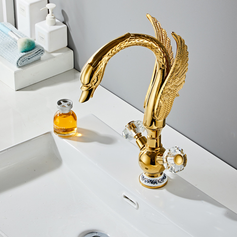 Faucet, golden swan basin, cold and hot water faucet, crystal handle, hotel bathroom, washbasin for washing face and washbasin Application Scenario
