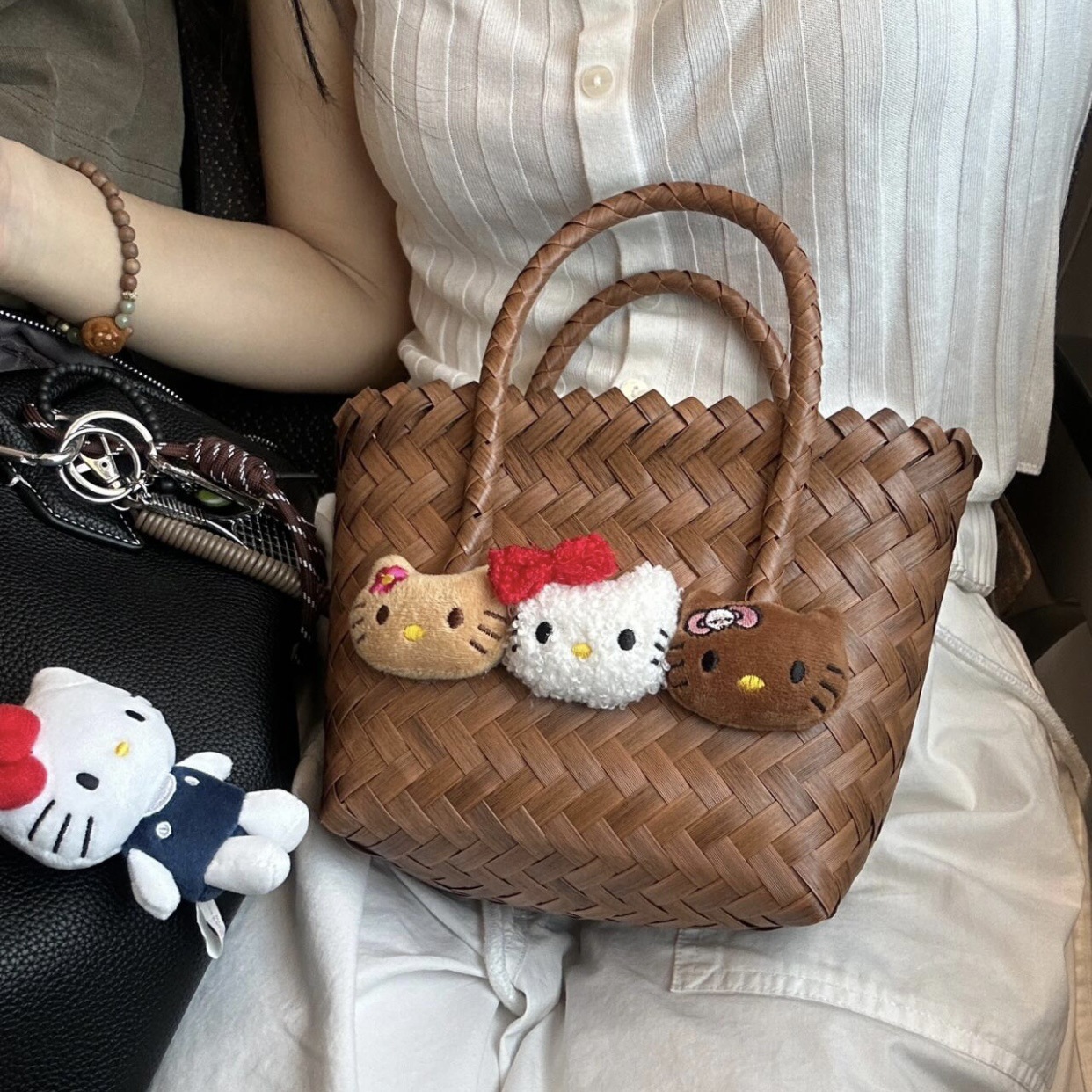 High-end beach bag, homemade summer cat, handcrafted with rattan imitation, cute vegetable basket, extra thick handbag for women details Picture