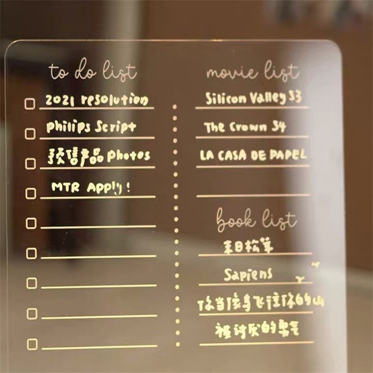 Transparent acrylic luminous message board, Korean ins notepad, writing memo, night light, room decoration Specification drawing