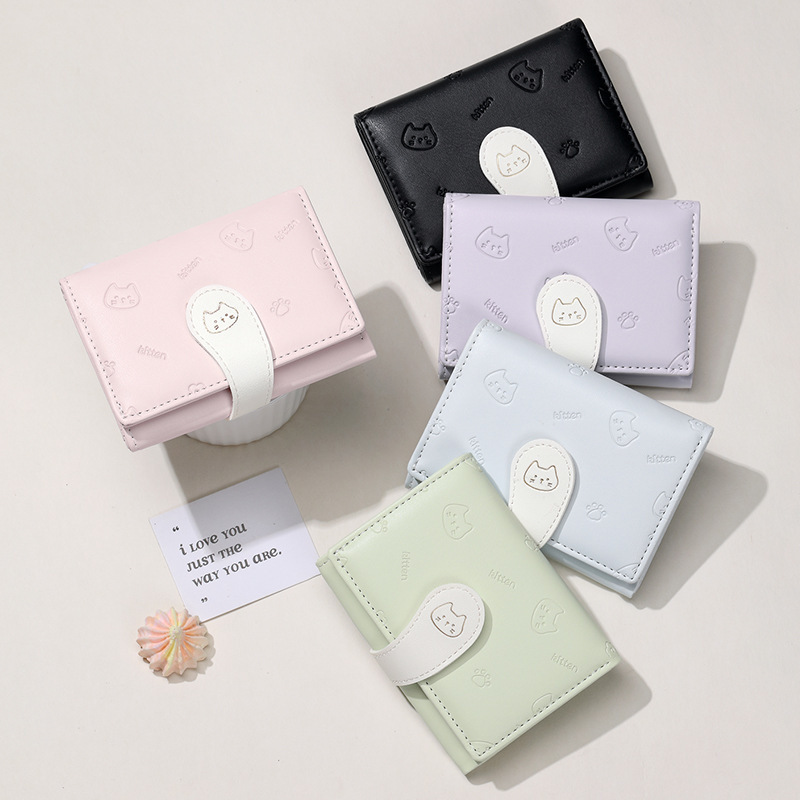 【 Cat Tail 】 Ai Lun's cute Lady's card case with fashionable buckle and PU short coin purse, 30% off full figure