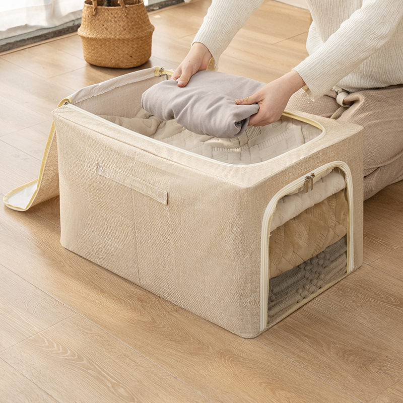 Clothing storage box, household cotton and linen foldable clothes and trousers organization box, wardrobe layering magic tool, storage basket full figure