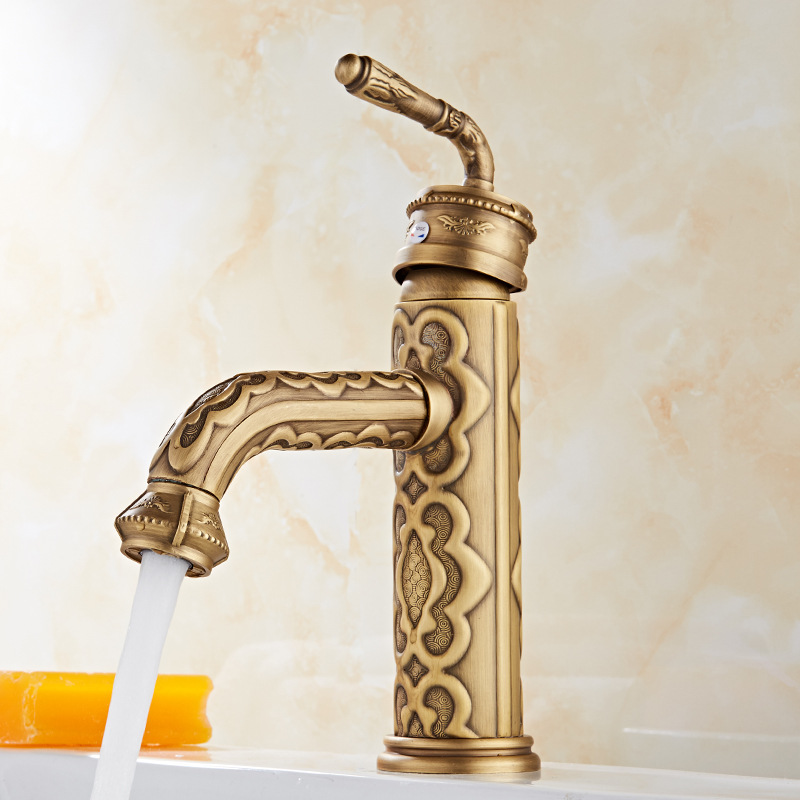 European-style all-copper retro carved faucet, European-style antique washbasin faucet, cold and hot water basin faucet full figure