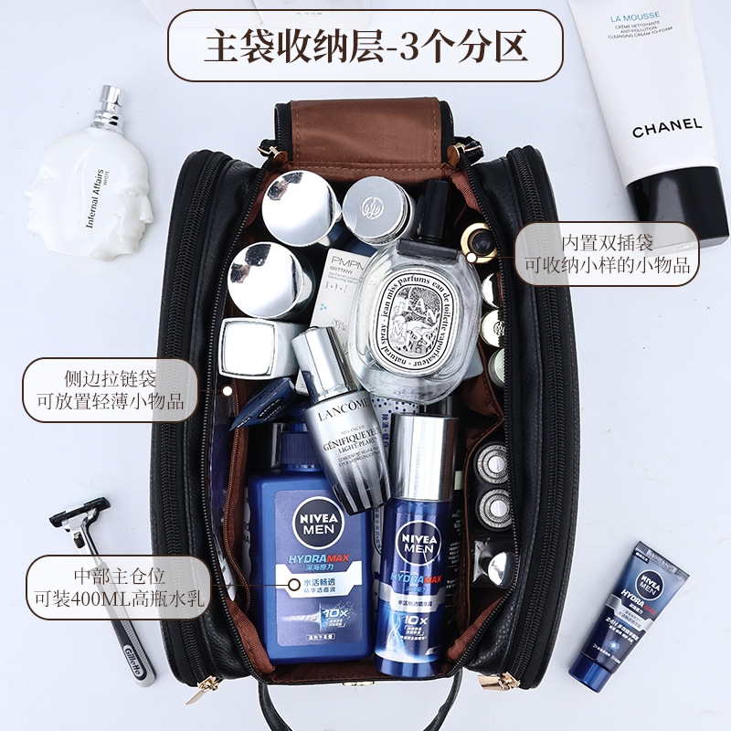 New travel toiletry bag, multi-functional business double-zipper storage bag, large-capacity portable cosmetics storage bag for men Application Scenario