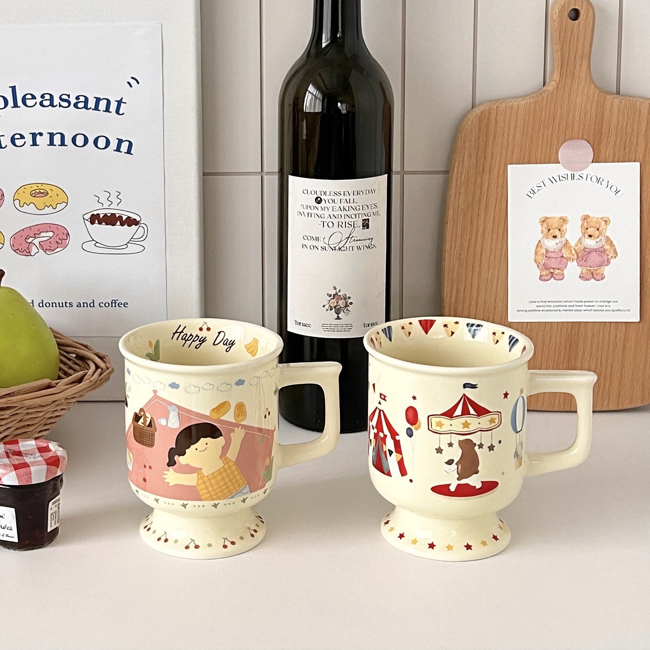 Xiaohongshu's best-selling mug, original cartoon cute water cup, high appearance level breakfast cup, cream-style cow grandma tea cup full figure