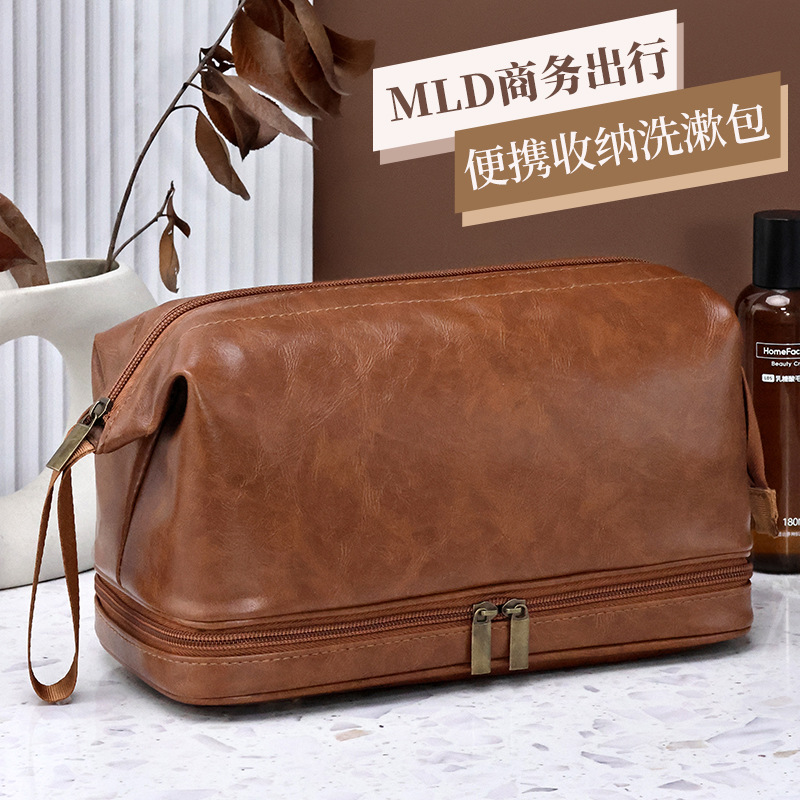 Business hand-held men's pu toiletry bag, travel and business trip makeup bag, portable toiletry storage bag, cross-border manufacturer wholesale Specification drawing