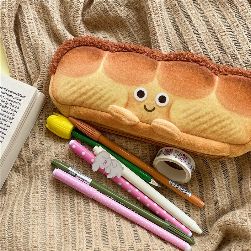 Japanese-style InS-style cute plush bread toast pen case, large-capacity student personalized stationery box and pencil case Item Picture