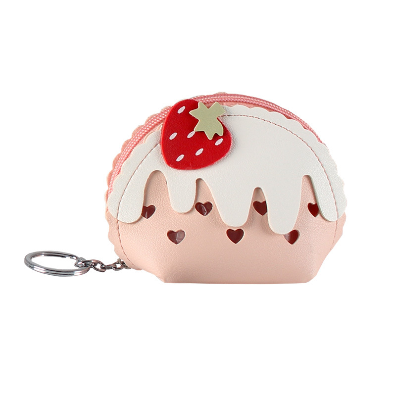 Strawberry ice cream, cute mini coin purse, small loose change bag, Douyin zipper student wallet, short style for women Item Picture