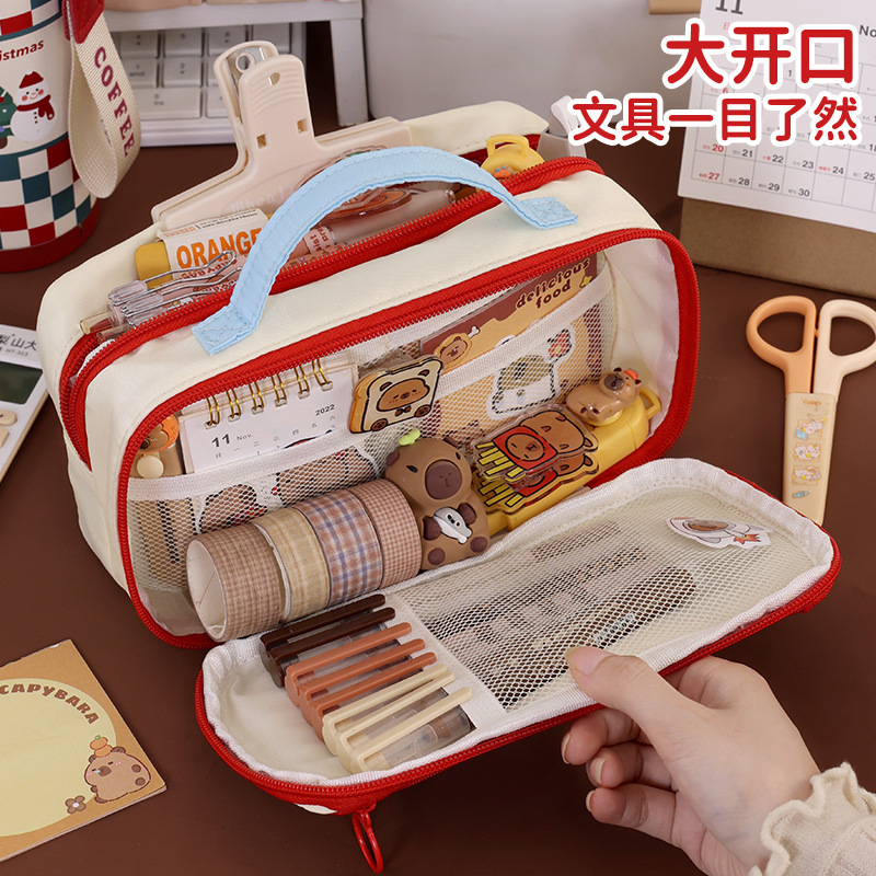 A student pencil case and a boy's stationery box in a Japanese style with a high level of appearance and a niche retro color on Instagram Application Scenario