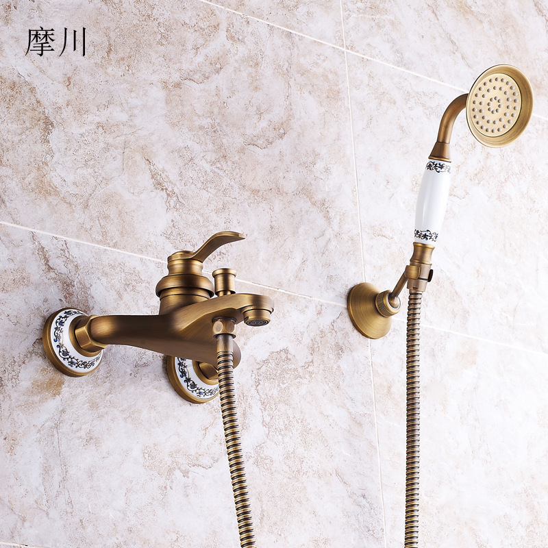 A popular cross-border export set of antique black brushed three-in-one showerhead, European-style brass shower, simple black showerhead full figure