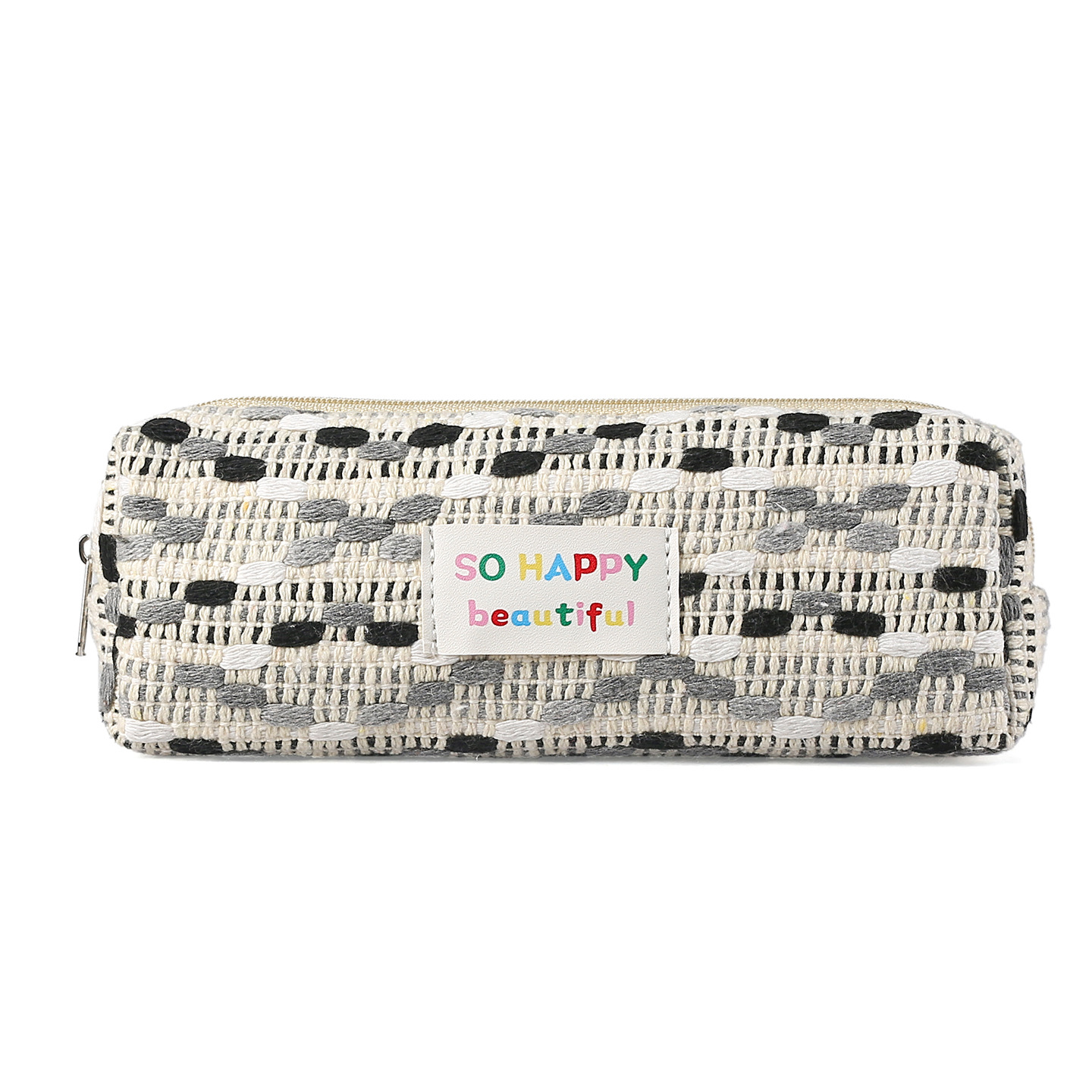 Rainbow woven pen case, a small chanel-style woven woolen design with a contrasting color, large capacity and high appearance level pen case storage bag Item Picture