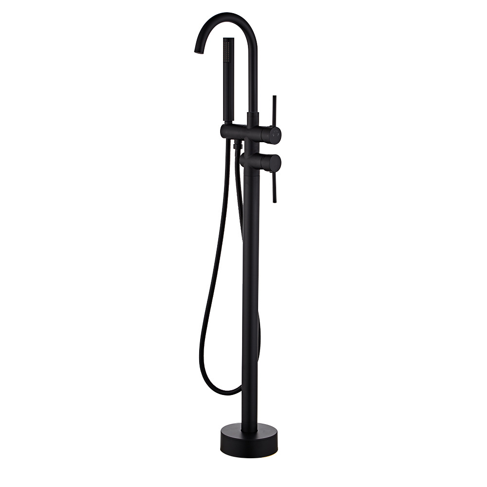 All-copper gold floor-standing bathtub faucet, gun gray brushed gold column basin shower faucet, hotel floor-standing showerhead details Picture