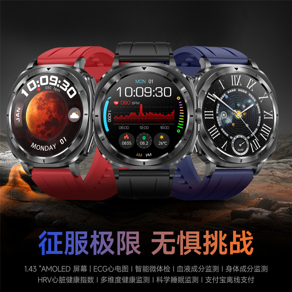 The 2024 new ET492 smartwatch features ECG, Bluetooth calls, blood glucose, body temperature, blood oxygen, outdoor sports, and offline payment full figure