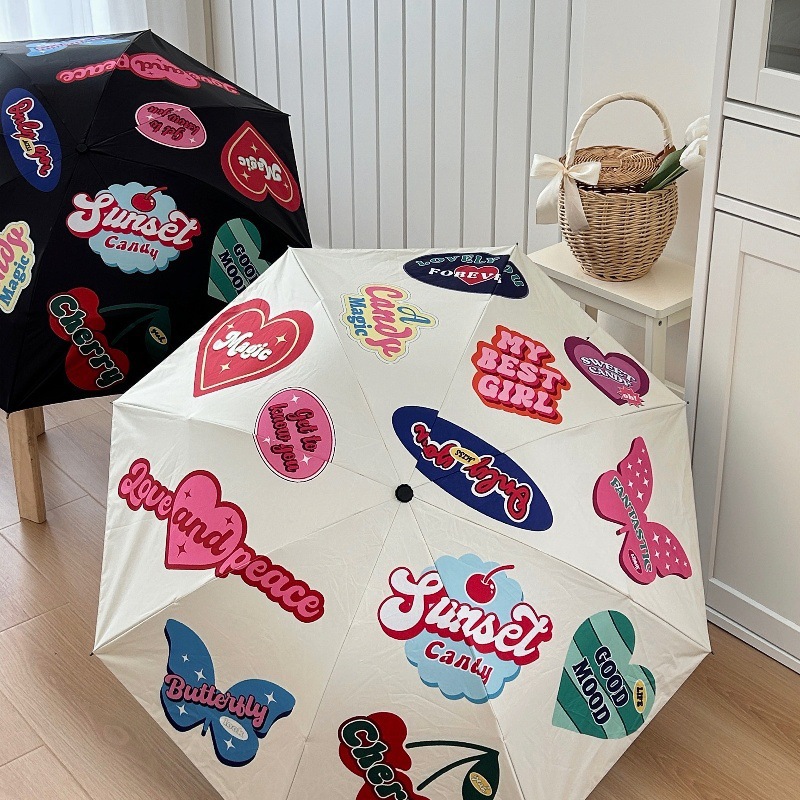 Korean version of ins retro heart-shaped umbrella, sun umbrella, all-weather black rubber sun protection umbrella, portable folding umbrella, sunshade umbrella details Picture