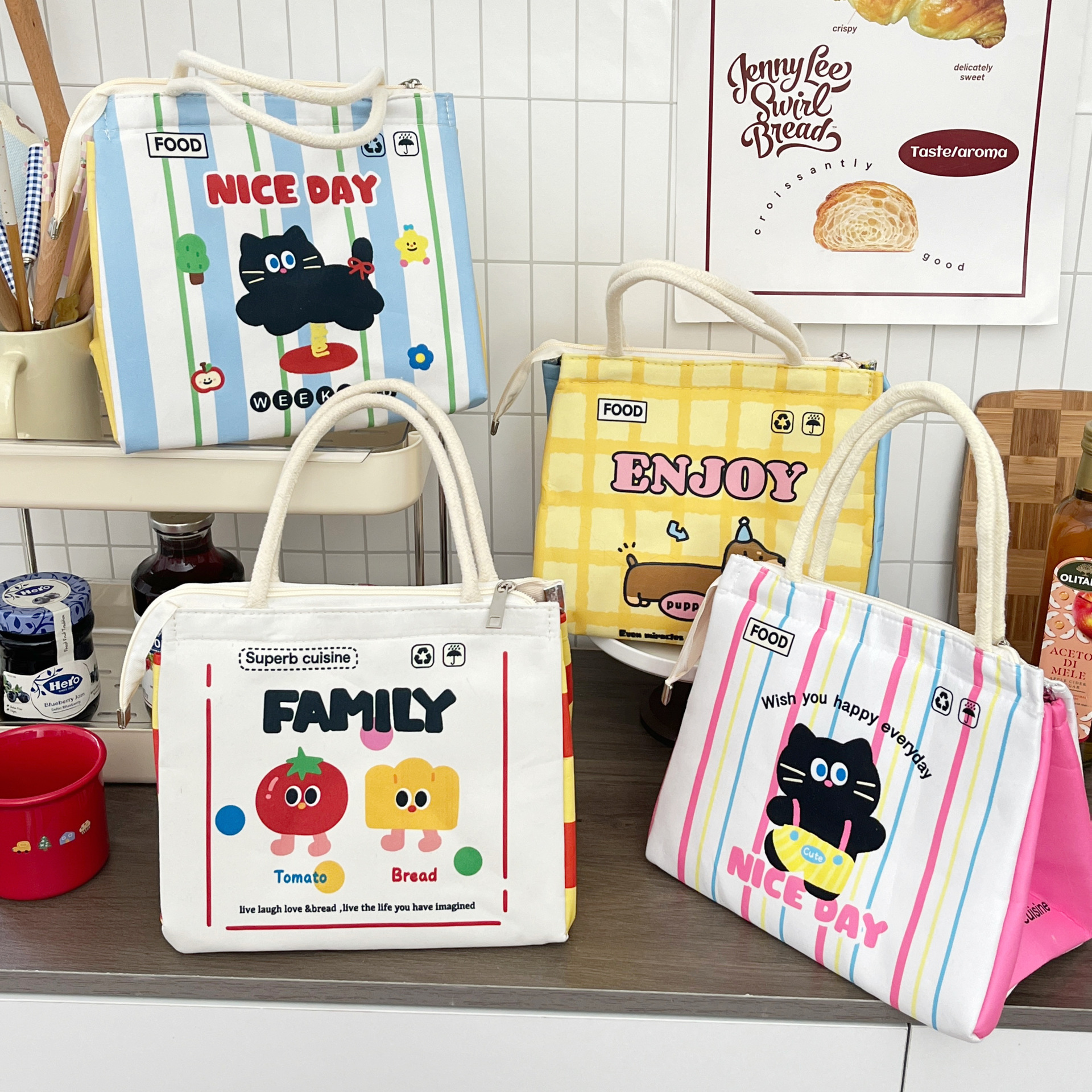 Cartoon cute lunch box bag, hand-held heat and cold preservation bento bag, thickened fashionable extra thick aluminum foil lunch box bag, heat preservation bag details Picture