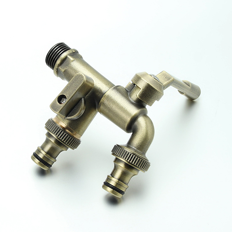 Cross-border exclusive antique copper faucet for washing machines, one in and two out, garden sink, balcony, anti-freezing, all-copper faucet Specification drawing