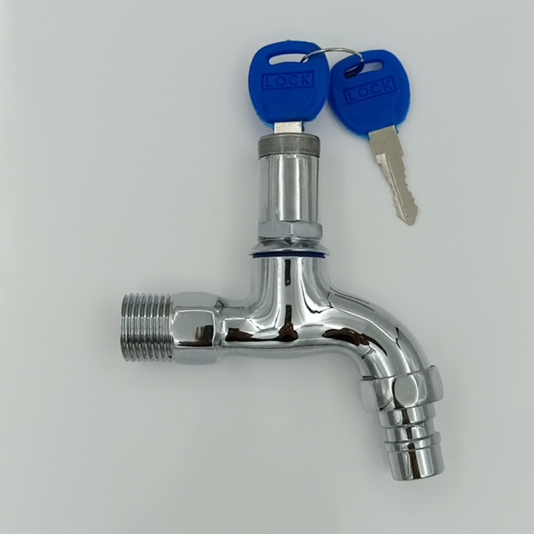Household outdoor anti-theft key for export, 4-point, with key faucet, brass quick-opening, stainless steel 304, washing machine water faucet details Picture