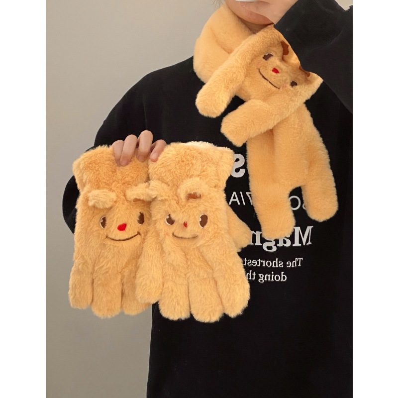 Cute little bear half-finger-flip plush gloves for girls to keep warm in autumn and winter, with thickened fleece. Cute students to keep warm when writing details Picture