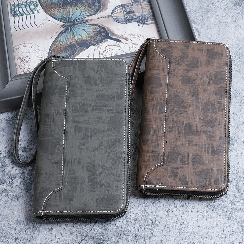 Men's long zipper wallet, men's leather wallet, multi-functional card case, large capacity clutch, multi-compartment handbag Specification drawing