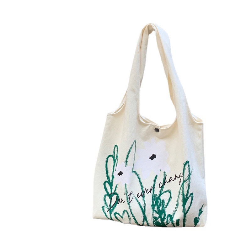 19142 Japanese chamomile printed single-shoulder bag, simple and cute tote bag for girls and students, large capacity canvas bag Item Picture