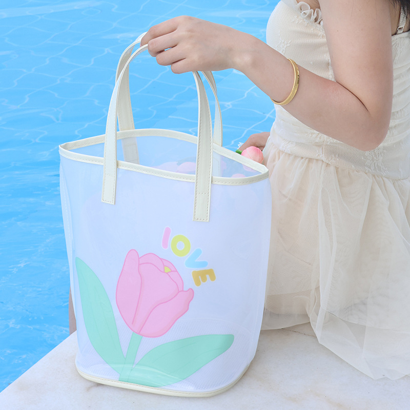 High-appearation-level travel portable swimming transparent jelly beach bag, large-capacity hand-held toiletries bag, makeup bag, beach bag full figure