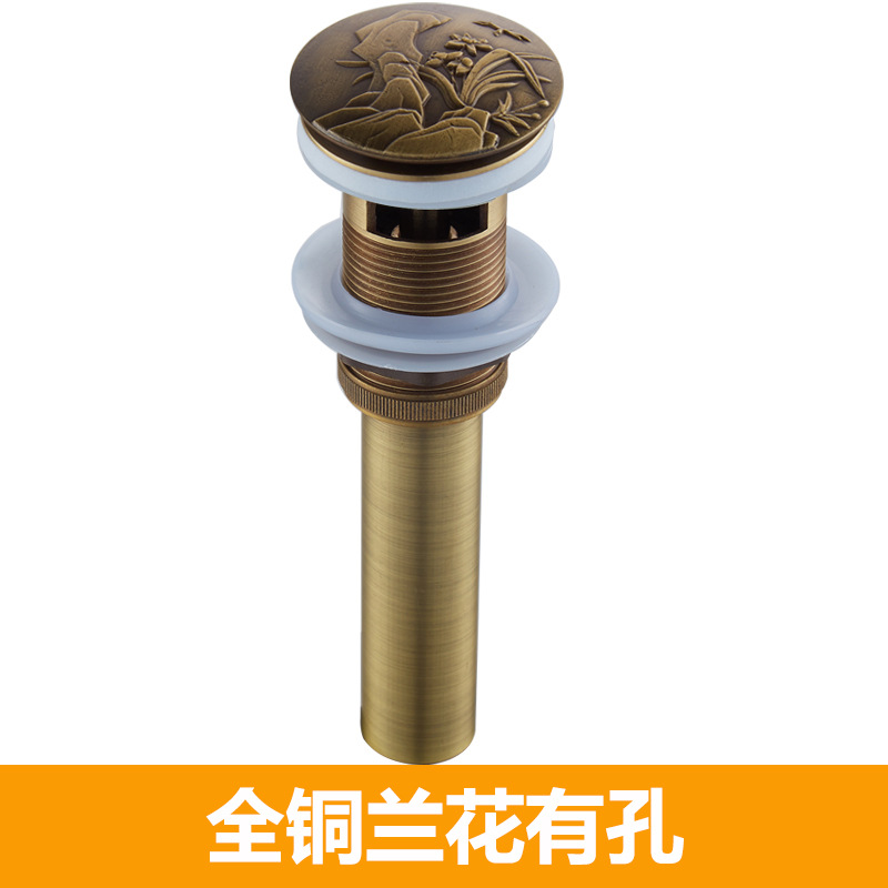 All-copper European-style washbasin drain, pop-up washbasin, washbasin accessories, antique black and gold anti-odor drainage pipe details Picture