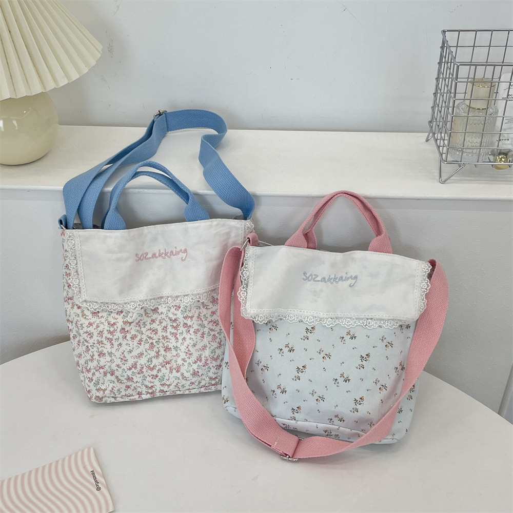 54192 Spring and Summer pastoral style patchwork floral hand-held canvas bag, single-shoulder crossbody bag, large-capacity commuter hand-held bag Specification drawing
