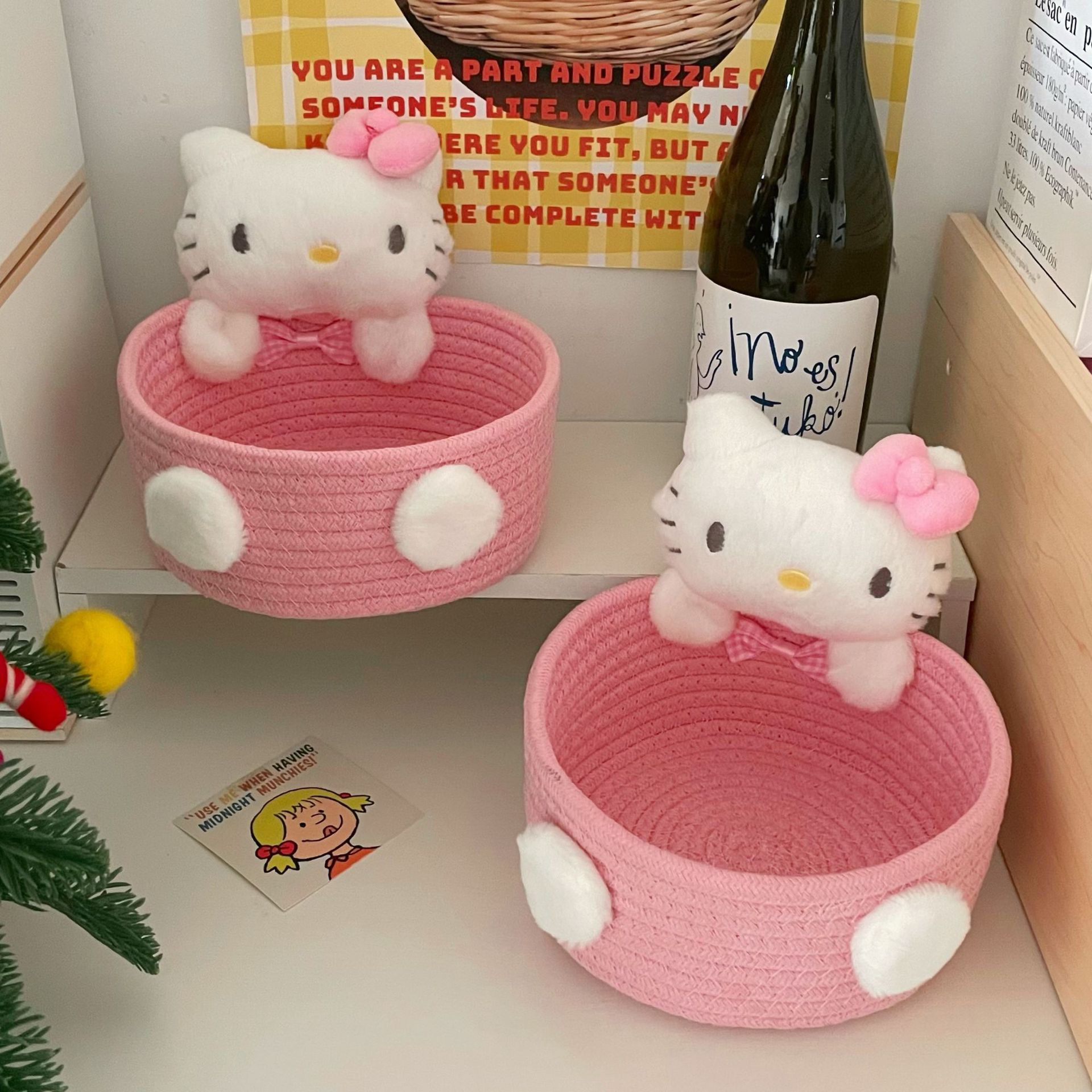 Cute kitten cartoon storage basket, girlish heart, high appearance level, desktop snack home storage basket, cosmetics storage box Specification drawing