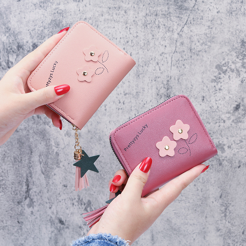2021 Short wallet for women, zipper coin case, cute flower Korean version, New mini and fresh coin purse full figure