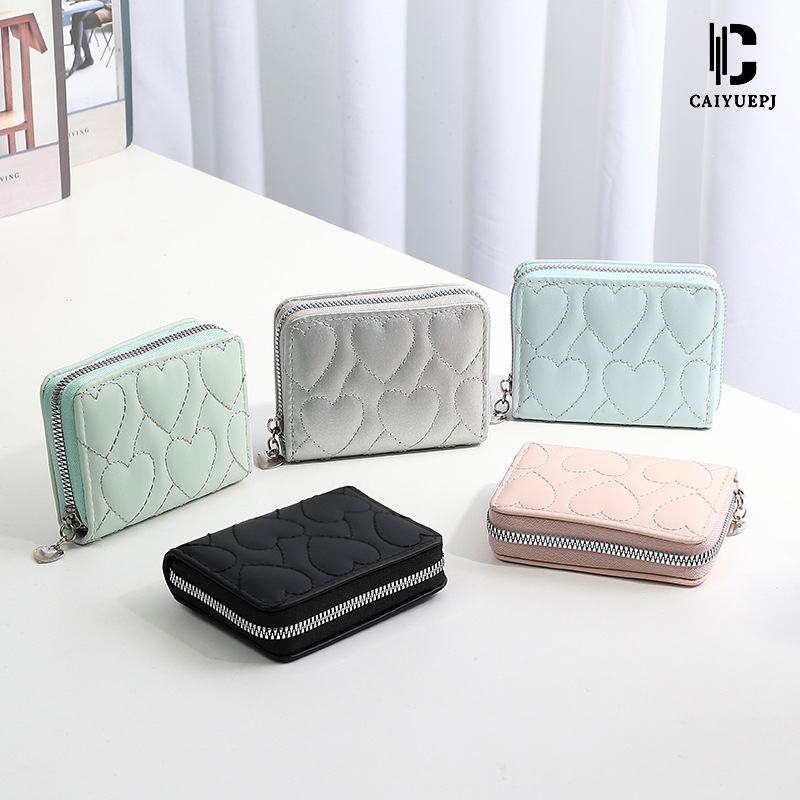 Cross-border fashion heart-shaped embroidered ladies' short zipper coin purse clutch, simple card bag wallet details Picture