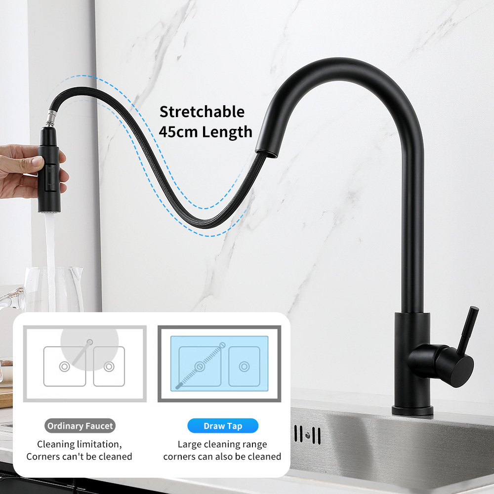 Cross-border foreign trade kitchen faucet, hot and cold telescopic sink faucet, 304 stainless steel pull-out sink faucet details Picture
