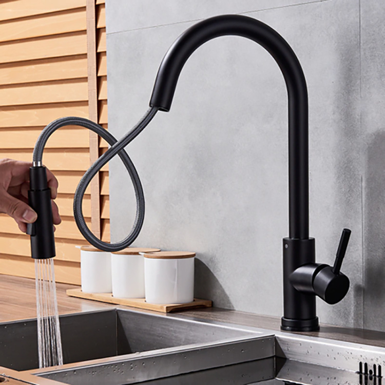 304 stainless steel pull-out faucet, hot and cold sensing kitchen telescopic faucet, gold and black brushed touch faucet details Picture