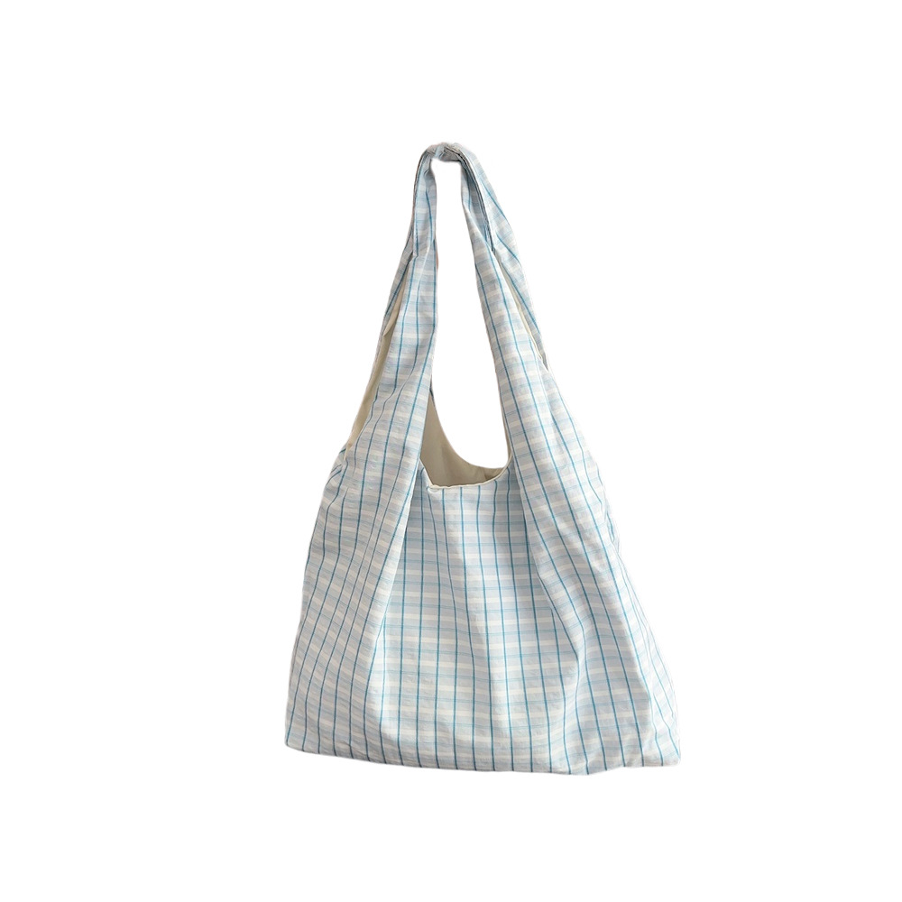 4662 Summer New Style college style checkered canvas bag, fresh and simple single-shoulder large capacity casual vest bag Item Picture
