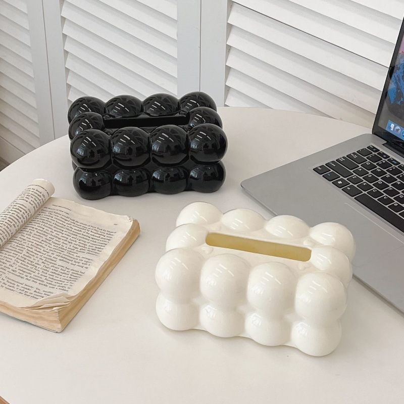 Cute cream-style marshmallow tissue box, high-end and light luxury living room coffee table, creative desktop decoration, tissue box storage full figure