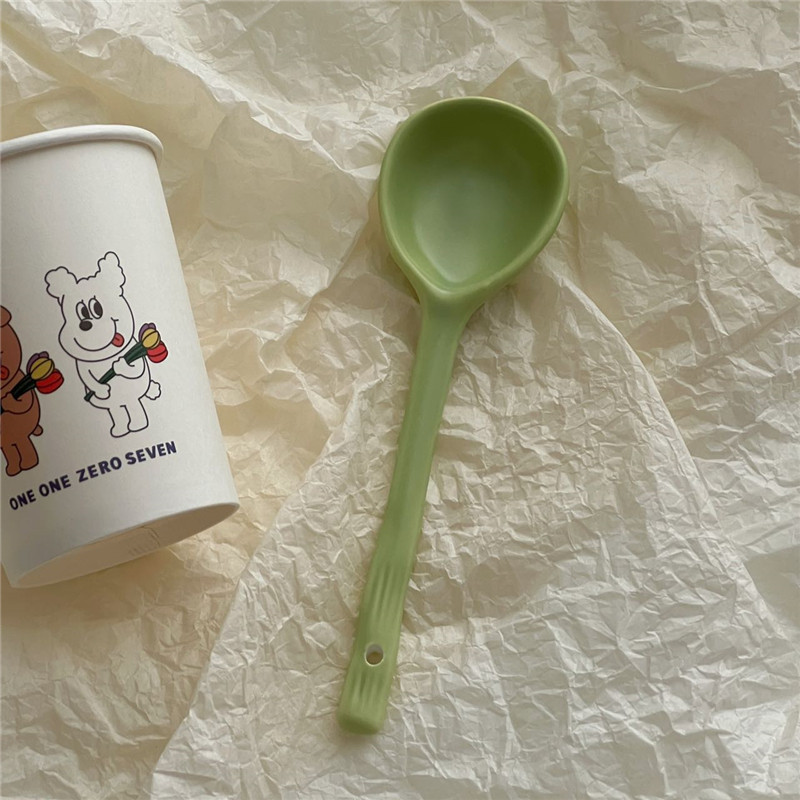 Korean InS-style solid-color household tableware, hand-held irregular household spoons, dessert spoons, Japanese-style ceramic spoons Item Picture