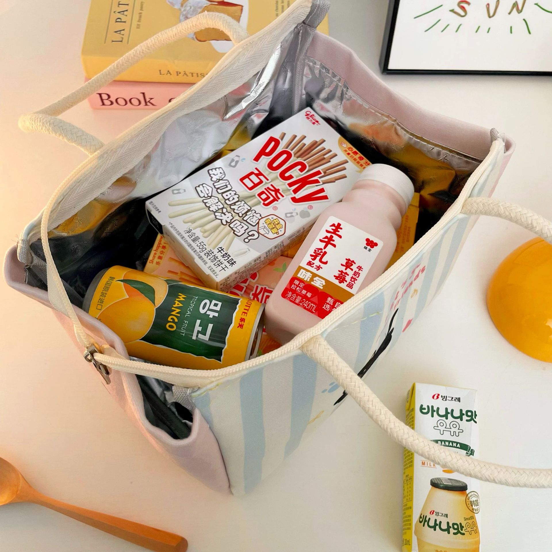 Cartoon cute and fun lunch box bag 2025 new style insulated bag for office workers and students to carry meals, cute and creative handbag Specification drawing