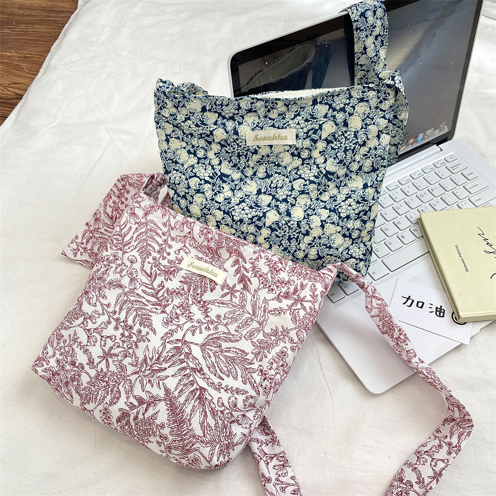 53164 2025 Floral canvas bag, single-shoulder crossbody bag, commuter bucket bag, Ethnic-style pattern underarm bag Specification drawing
