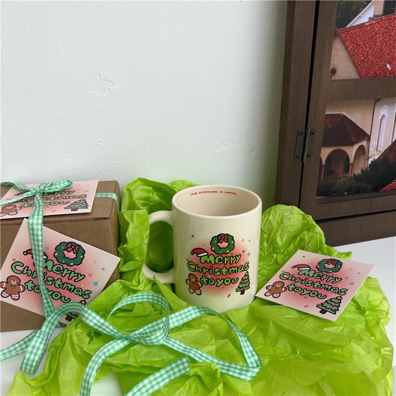 Summer girlish cartoon ceramic cups, cute mugs, water cups, milk breakfast cups, coffee cups, Christmas gifts Specification drawing