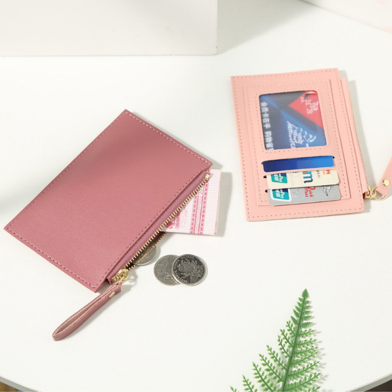 Wallet, card case, coin purse, zipper bag, solid color wallet for women, student bus card, ID storage, fixed logo details Picture