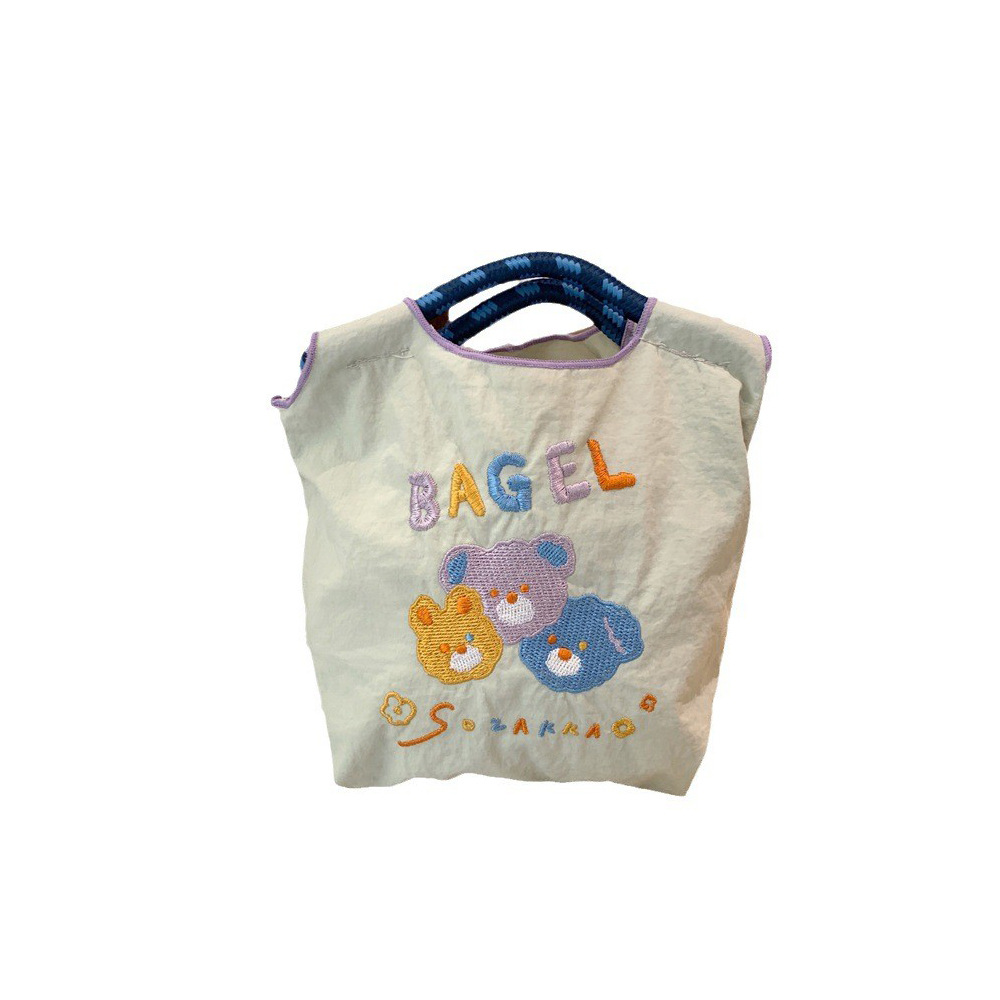 37301 ultra-exquisite bear embroidered small cloth bag, student handbag, Oxford cloth mini hand-held small bag, mobile phone case Item Picture