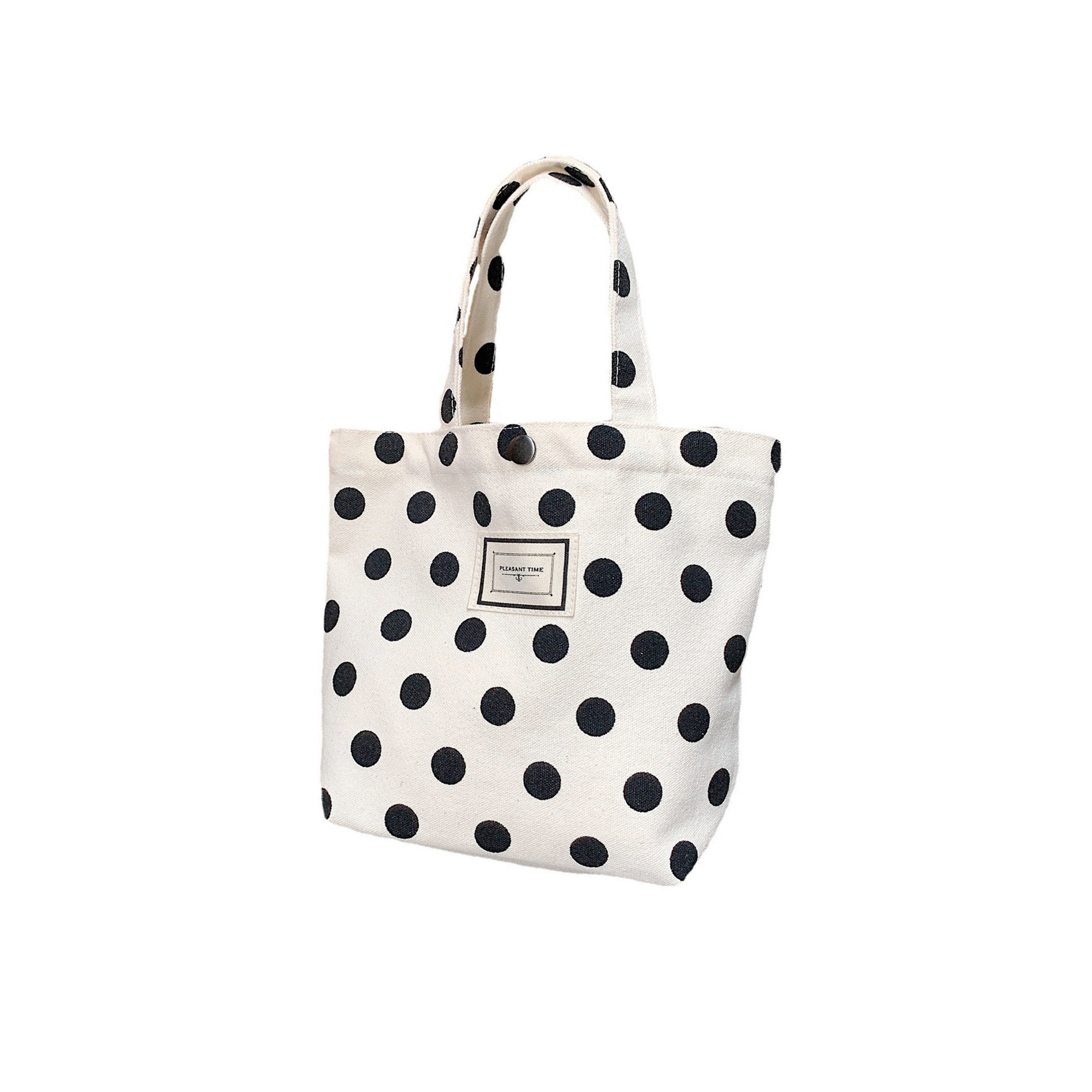 【】26223 Polka dot single-shoulder handbag, hand-held canvas bag, women's mobile phone bento bag, large-capacity storage trend Item Picture